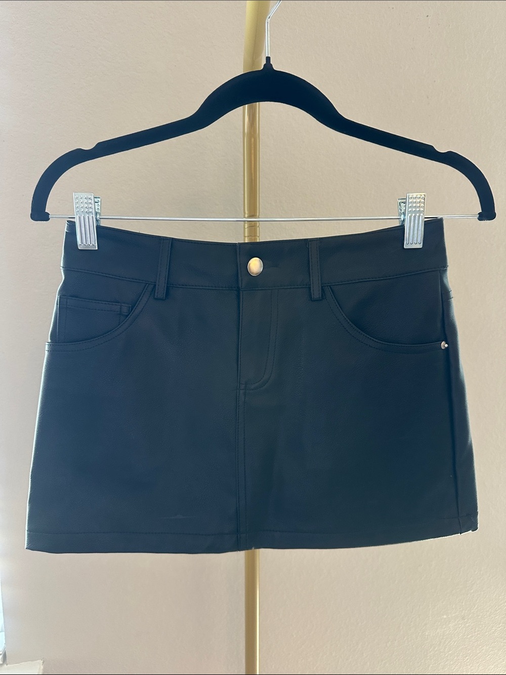 Edikted Black Faux Leather Mini Skirt with Silver Button